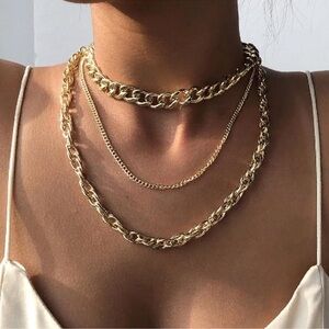 New! Layered Chain Gold Necklace 18k Gold Plated